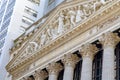 New York Stock Exchange close-up of the Roof and Lettering at the Top of the Building