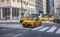 New York, streets. High buildings, cars and cabs Royalty Free Stock Photo