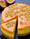Close up of Mango passionfruit cheesecake dessert Royalty Free Stock Photo