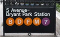 New york subway sign at Bryant Park Station