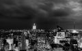 Sundown from the top of the rock - Empire State Building lit in the centre left of the frame - in black and white Royalty Free Stock Photo