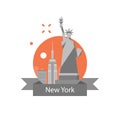 Statue of liberty, New York symbol, travel destination, famous landmark, United States of America, English education concept Royalty Free Stock Photo
