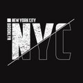 New York t-shirt composed of half with grunge texture. NYC sport typography, graphic design for tee shirt. Vector.