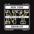 New York t-shirt design with camouflage texture. Brooklyn, NY typography graphics for tee shirt with slogan. Vector. Royalty Free Stock Photo