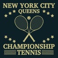 New York tennis championship t-shirt design. Tee shirt and apparel print in style with tennis racquet, tennis ball.