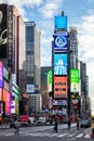 New York, Times Square. Scyscrapers, colorful neon lights, ads, cars and people Royalty Free Stock Photo