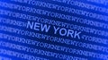 New York typed on blue screen