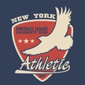 New York typography with eagle. Football t-shirts graphics. Design of University team clothes. Vector.