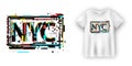 New York typography in glitch effect for t shirt. Modern print. Apparel abstract poster