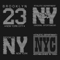 New York typography graphics set. Brooklyn print for t-shirt, design of athletic clothes. Stamp for sport original apparel. Vector