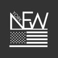 New York typography for t-shirt print. USA flag on black background. T-shirt graphics