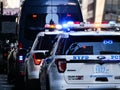 New York, United States, USA March 26, 2020: police escort during covid 19 pandemic , police and helpers busy during