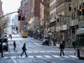 New York, United States, USA March 26, 2020: new york streets nearly empty during coronavirus, covid19 outbreak, people