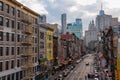 New York - Urban panoramic vistas on East Broadway in Chinatown, New York City borough of Manhattan