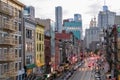 New York - Urban panoramic vistas on East Broadway in Chinatown, New York City borough of Manhattan