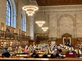 NEW YORK, USA - APR 2019: People study in the NY Public Library in the third largest public library in North America