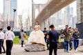 NEW YORK, USA - APRIL 28, 2018: A bride posing during photo session in Dumbo, Brooklyn, New York