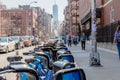 NEW YORK, USA - APRIL 14, 2018: Citi bank bikes docked in New York City.