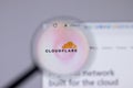 New York, USA - 26 April 2021: Cloudflare company logo close-up on website page, Illustrative Editorial