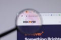 New York, USA - 26 April 2021: Discover Card logo close-up on website page, Illustrative Editorial