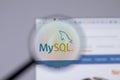 New York, USA - 26 April 2021: MySQL company logo close-up on website page, Illustrative Editorial
