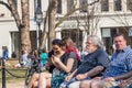 NEW YORK, USA - APRIL 14, 2018: Newyorkers and tourists in the Park, West Village, New York