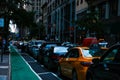 NEW YORK, USA - August 30, 2018: Empty Double Cycling Road in Manhattan New York with Bicycle Signs on Painted Asphalt. Royalty Free Stock Photo