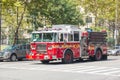 NEW YORK, USA - AUGUST 20, 2014: FDNY fire truck on Manhattan 9th Avenue. FDNY provide both Fire and EMS services.