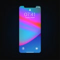 New York, USA - August 22, 2018: frameless full screen mockup mock-up smartphone isolated on black background. EPS10