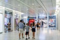 NEW YORK, USA - August, 2018: People walking towards Swatch store at Oculus Shopping Center, New York. Swatch is a Swiss