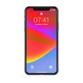 New York, USA - August 22, 2018: realistic new black phone. Frameless full screen mockup mock-up smartphone isolated on white