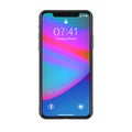 New York, USA - August 22, 2018: realistic new black phone. Frameless full screen mockup mock-up smartphone isolated on white