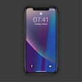 New York, USA - August 22, 2018: realistic new black phone. Frameless full screen mockup mock-up smartphone isolated on dark gray