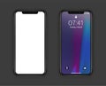 New York, USA - August 22, 2018: realistic new set phone. Frameless full with blank screen mockup mock-up smartphone isolated on