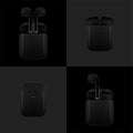 New York, USA - August 22, 2019: Stock vector illustration realistic black new AirPods wireless Earphones in box. EPS 10 WWDC 2019 Royalty Free Stock Photo