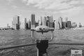 New York, USA, September, 2016: Black and white Manhattan skyline view from Brooklyn piers Royalty Free Stock Photo