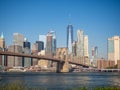 New York, USA : [ Brooklyn bridge architecture with panoramic view of New York City and lower Manhattan, One World Trade Center ]