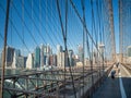 New York, USA : [ Brooklyn bridge architecture with panoramic view of New York City and lower Manhattan, One World Trade Center ] Royalty Free Stock Photo