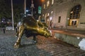 New york,usa. 8-31-17: Charging Bull in Lower Manhattan, New York City at night