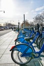 New York, USA. Citi Bike rental service on the Hudson River Greenway.