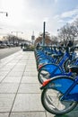 New York, USA. Citi Bike rental service on the Hudson River Greenway.