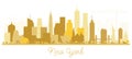 New York USA City Skyline Golden Silhouette.