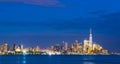 New york,usa, 08-25-17: new york city skyline  at night with reflection in hudson river Royalty Free Stock Photo