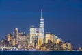 New york,usa, 08-25-17: new york city skyline  at night with reflection in hudson river Royalty Free Stock Photo
