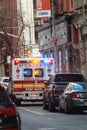 NEW YORK, USA - DECEMBER, 2017: FDNY ambulance - emergency wagon in Manhattan