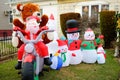 New York, USA - December 25, 2019: A street, house and porch decorated for Christmas and New Year in the Dyker Heights