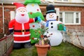 New York, USA - December 25, 2019: A street, house and porch decorated for Christmas and New Year in the Dyker Heights