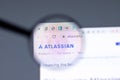 New York, USA - 15 February 2021: Atlassian website in browser with company logo, Illustrative Editorial