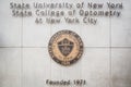 NEW YORK,USA - FEBRUARY 24, 2018: The Entrance Plaque of the University of Optometry of New York State University
