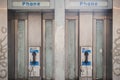 NEW YORK, USA - FEBRUARY 23, 2018: Old phone booths on the streets of Manhattan Royalty Free Stock Photo